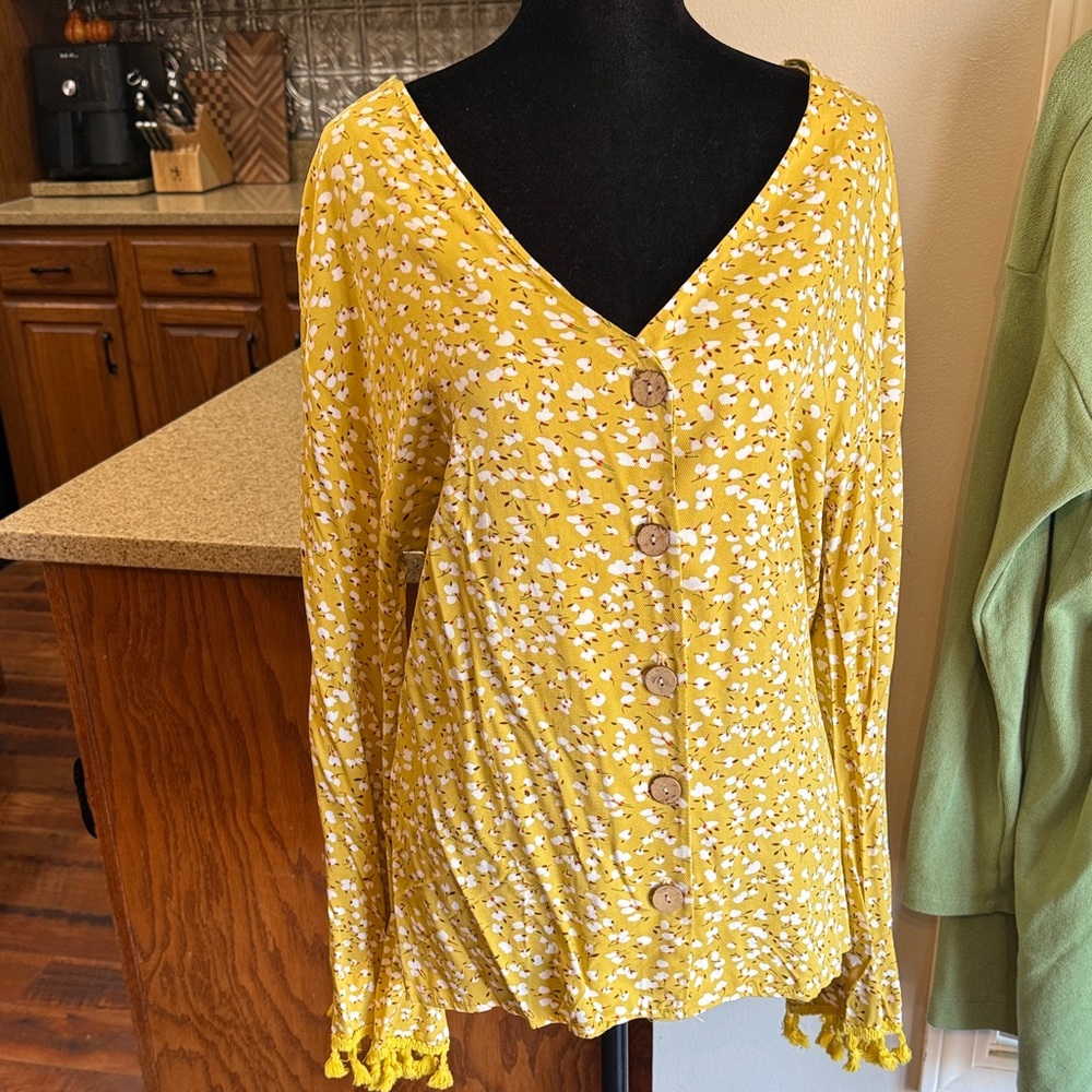 Yellow Floral Button-Up Women's Top